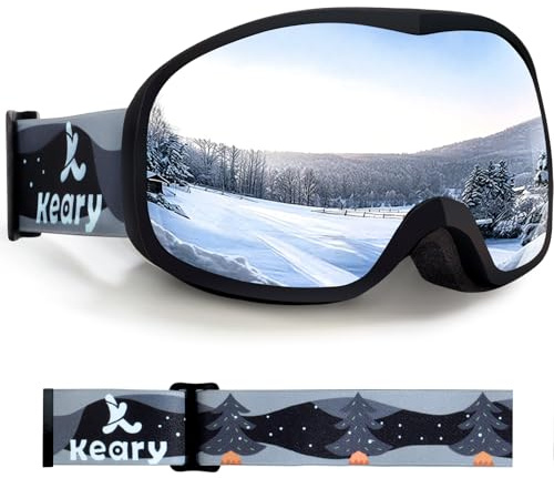 Keary Kids Ski Goggles for 3-14 6-14 Snowboard Goggles Snow Goggles Kids Toddler Boys Girls Youth Child Snowboarding Goggles UV Protection Anti-Fog Black Winter Snow Sports with Helmet