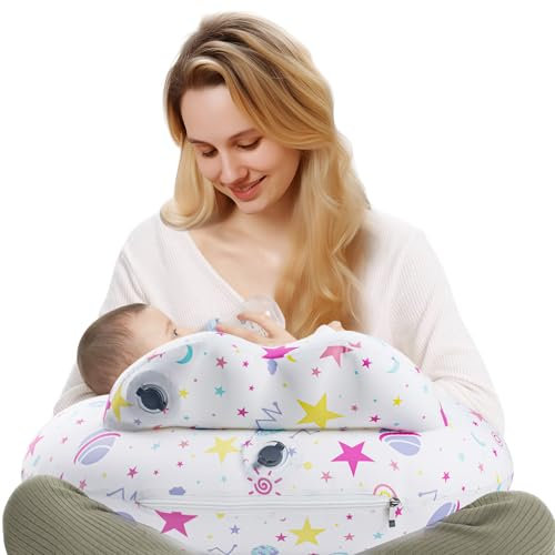 Cojín de lactancia inflable para lactancia, almohada de viaje para niños, soporte para la madre, cinturón ajustable, funda extraíble 100% algodón, esencia portátil para recién nacidos y regalo de