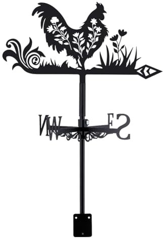 SUPERDANT Wetterhahn Mit Hühnermotiv Flora Huhn Wetterfahne Aus Metall Wetterhahn für Garten Dekorative Windrichtungsschilder Wetterfahnen Für Bauernhaus Garten Außenbereich Rasen Dachdekoration