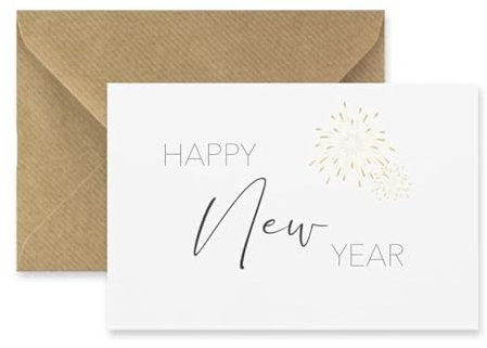 4 Premium Neujahrskarten 10,5x14,8cm Klappkarte happy new year mit 4 Umschläge in Naturpapier Silvesterkarten Alles Gute wünschen