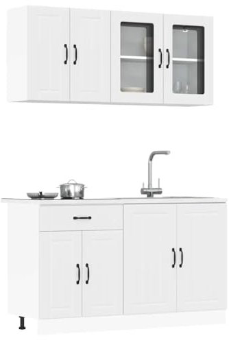 IKAYAA Mueble de Cocina 4 Piezas Kalmar, Cocinas Completas, Muebles De Cocina por Modulos, Armario Inferior de Fregadero, Armario Colgante Cocina, Armario para el Horno Blanco Type-2