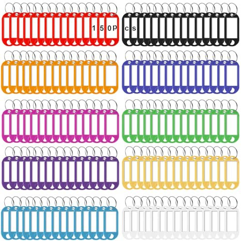 150 Stück Schlüsselanhänger,Kunststoff Schlüsselanhänger mit Etiketten,Schlüsselschilder Beschriftbar mit Schlüsselringen für Schlüssel, Zuhause, Büros, Pet ID, Koffer,Gepäckanhänger(10 Farben)