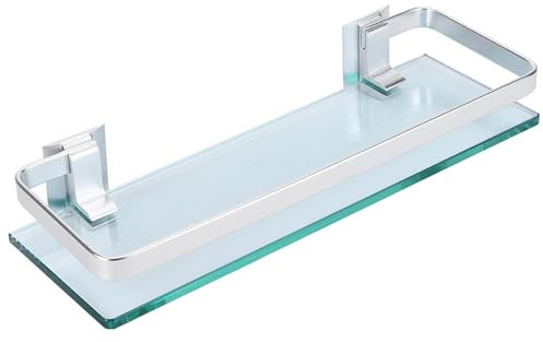 All-Pie Wall mounted bathroom glass storage rack, bathroom Shelves rectangle tempered glass, perforated installation with expansion screws (Medium size)