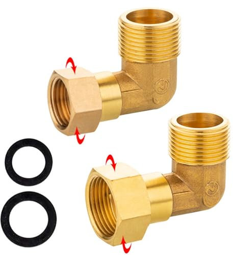 2 Pièces Raccord à Vis Mobile en Laiton Raccords en Coude, FORMVERSITY Raccord Tuyau 1/2 et 3/4 Écrou raccord Eau Laiton, Filetage Intérieur et Extérieur Coude 3/4 Pouce