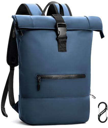 Reiseresa Rolltop Rucksack Herren Damen Wasserdicht Große Laptop Rucksack Reiserucksack mit Multifunktionale Kletterschnalle für Reisen, Arbeit, Uni Schule (Schwarz-1) (Blau, L)
