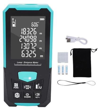 Medidor de Distancia Láser de 150 M, 0.05 a 150m/492 Pies Infrarrojo Distancia Digital Pantalla Retroiluminada de 2,4 Pulgadas USB 4 Unidades Homfinder de Mano