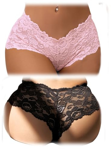 comeondear G-string dam stor storlek spets brasilianska trosor halvgenomskinliga trosor låg midja sexiga underkläder elastiska G-strings mjuka trosor bikini string underkläder 2-pack, Svart + rosa