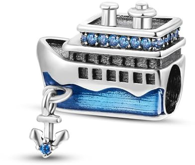 925 sterling silver kryssningsfartyg Charm pärla med blå kristall ankare, nautiskt hänge för armband, 0,589x0,563 tum