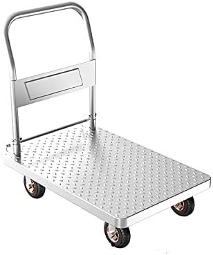 Carro plano de acero resistente con ruedas, plataforma de mango plegable para un fácil almacenamiento, carretilla de mano multifuncional para flores, herramientas y equipos