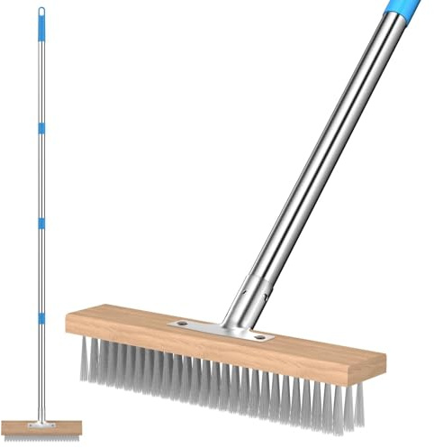 Brynlex Cepillo de Alambre de Acero Inoxidable, Escoba Metálica de Jardin con Mango, para Eliminar de Musgo, Malas Hierbas y Manchas Difíciles, Escoba de Exterior para Patio, Terraza, Jardín