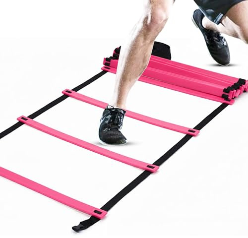 ND Sports Agility Ladder – Speed & Footwork Training Ladder with Flat Rungs – Adjustable Fitness Ladder for Football, Boxing, Coordination & Strength (Pink, 6M 14-Rung)