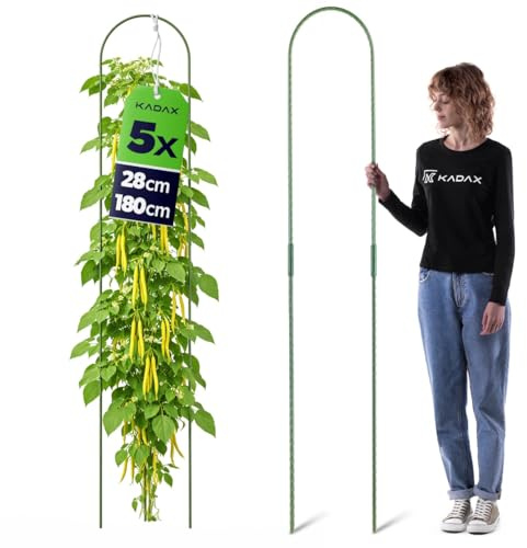 KADAX Växtstavar 28 x 180 cm, set om 5, växtstöd av stål med plastbeläggning, rankstavar i bågform, växtstöd för tomater, gurkor och klätterväxter