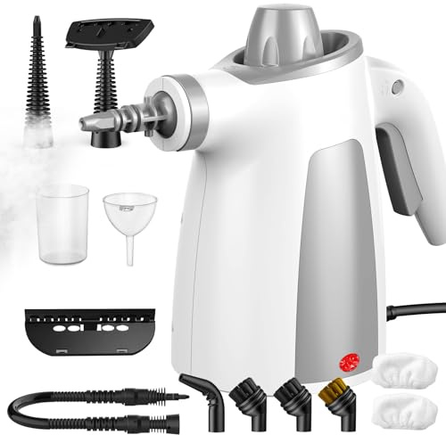 ASSCA Handheld Steam Cleaner, 1050W Portable Steam Cleaner Handheld with 350ml Tank & 12-Piece Accessories, 100% Chemical-Free Multi-Surface Cleaning for Floor, Sofa, Carpet, Tile, Windows, Upholstery