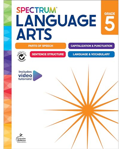 Spectrum Language Arts 5th Grade Workbook, ELA Books for Kids Ages 10-11 Covering Parts of Speech, Vocabulary, English Grammar, Sentence Structure, and More, Classroom or Homeschool Curriculum