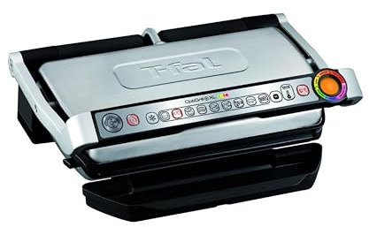 T-Fal OptiGrill Stainless Steel XL Electric Grill, 6 Servings, 9 Intelligent Automatic Cooking Modes, Panini Press, 1800 Watts, Nonstick Removable Plates, Indoor, Frozen Food, Kitchen Appliances