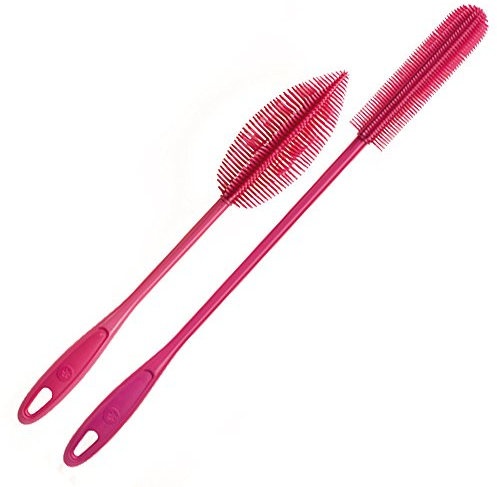 Kochblume Flaschenbürste 36cm & Flaschenbürste Slim 2er Set | Premium-Silikon & BPA frei| Hitzbeständig | Spülmaschinenfest | Von schmalen Öffnungen bis zu Thermoskannen & Karaffen | Farbe: pink