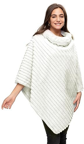 Gloop - Abrigo elegante de invierno para mujer, con cuello redondo, poncho de piel sintética, chaqueta gruesa, poncho cálido hecho de piel tejida