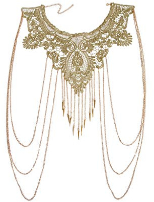 Gold Fine Chain Flower Lace Bikini Body Chain Necklace Jewelry for Women