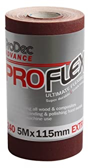Rollo de 5m ProDec Advance de 240 granos extrafinos ProFlex, papel de lija de óxido de aluminio ultra flexible y resistente a las grietas para lijar madera, pintura, yeso, masilla, metal y más