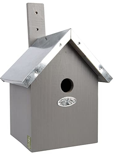 2 Stück Rivanto® Nistkasten Blaumeise mit Zinkdach 18 x 19 x H31 cm, Vogelhaus grau