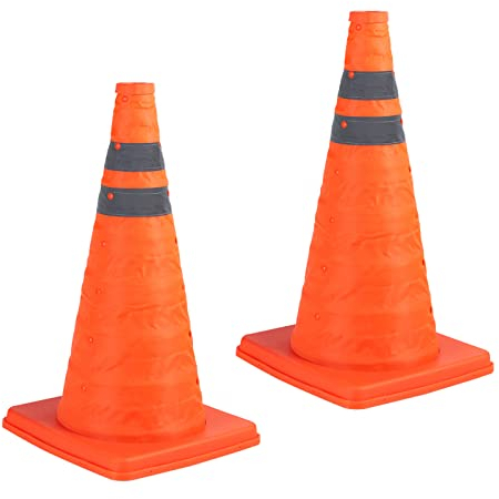 Paquet de 2 cônes de sécurité Orange Pliables de 18 Pouces/cônes de Circulation Orange/cône de sécurité réfléchissant Multi-usages, cônes de Conduite pour l'entraînement, cônes de stationnement