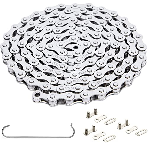 YBEKI 1-Fach Fahrradkette 1/2x11/ 114G | Silberbeschichteter Kohlenstoffstahl | 850kgf Zugfestigkeit | 3 Paar Kettenschloss inkl. | für MTB, Rennrad, E-Bike