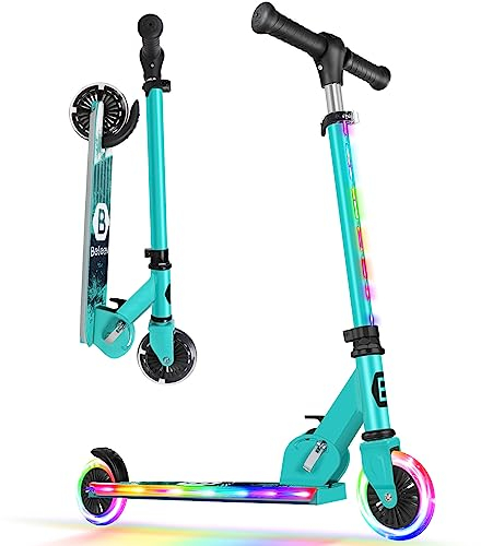 BELEEV V2 Roller Kinder Scooter 6 Jahre, Upgrade mit LED Leuchtenden Rädern, Lenksäule und Deck, Höhenverstellbar, Hinterradbremse, Faltbare Scooter Kinder 4 Jahre Mädchen Jungen, für 3-12 Jahren