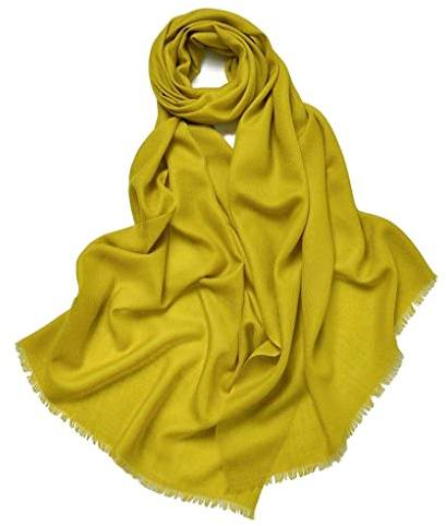 Prettystern Estola de señora extragrande suave y fina XXL pashmina bufanda 100% lana chal pañuelo al hombro bufanda de lana amarillo mostaza