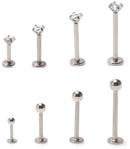 VANANA 8 Pieces Internally Thread Labret Lip Stud, Stainless Steel Ear Cartilage Tragus Helix Piercing Lobe Earrings for Men Women, 3mm Ball 6/8/10/12mm