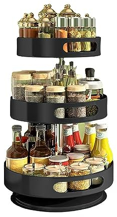 Accmuzzy Portaspezie Girevole in Acciaio al Carbonio, Organizer da Cucina Regolabile in Altezza per Barattoli di Spezie, Cosmetici e Detergenti, Organizzatore Spezie 3 Piani (30 + 25 + 22 cm)