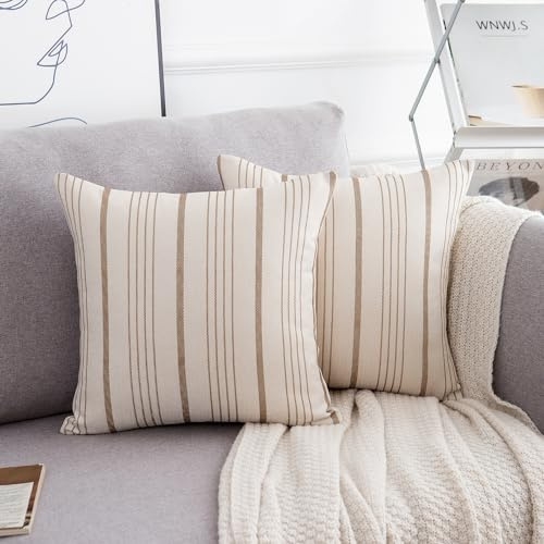 LRartdeco Fundas Cojines 45x45 Marrón Rayas Fundas de Cojines Decorativos Geométrico Modernas Funda Cojin Juego de 2 Lino Funda Almohada para Cojines Decorativos para Sofá Cama Hogar