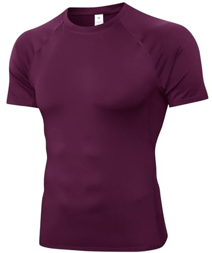 SPVISE Men's Compression Shirt Short Sleeve Workout Gym Top Cool Dry Athletic Base Layer Undershirt T-Shirt for Sport Running, Wine Red, XXL