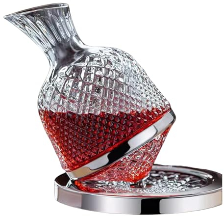 Generic Dekanter Rotwein, 360° Drehbar Gold 1.5L Weinkaraffe mit Sockel, Bleifreies Kristall Glas Schnell Weindekanter, Handgeblasenes Dekantierflasche, Tolles Geschenk für Weinliebhaber (Silber)