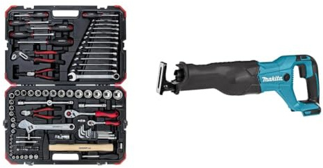GEDORE red Steckschlüsselsatz, 100-teilig, Mit Umschaltknarre & Makita DJR186ZK Akku-Reciprosäge 18 V im Transportkoffer (ohne Akku, ohne Ladegerät), Türkis;schwarz, ohne Ladgerät im Transportkoffer