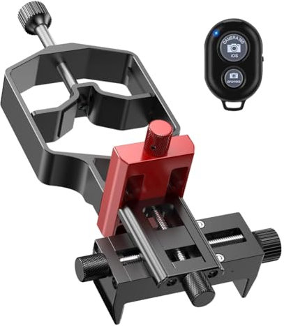 Junterone Universal Digiscope-adapter för telefonglasögon, metallteleskopstativ, 3-axlig smartphone-hållare för lång sikt med fjärrkontroll