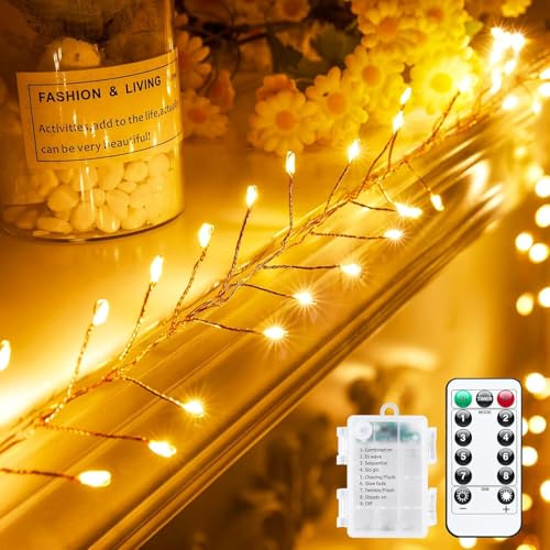 cuzile Luces de petardos artificiales con pilas, 3 m, 100 ledes brillantes, con mando a distancia, luces de estrellas para manualidades, corona, boda, fiesta, dormitorio, albañil, cristal, vacaciones,