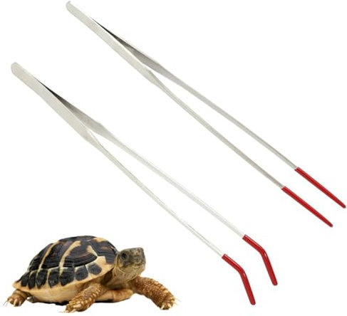 EIHI 2 Pieces Stainless Steel Tweezers Aquarium Tweezers with Rubber Tips Long Handle Reptile Feeding Pliers for Fish Tank Water Plants, Gerader Clip und gebogener Clip