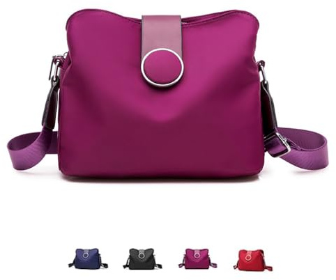MOANATURA Bolso Bandolera Mujer Pequeño de Tela Oxford – Bolsos Cruzado Ligera Multicapa con Cremallera – Bolso de Hombro Resistente y Compacto para Uso Diario Impermeable (Purpura)