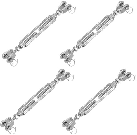 sourcing map 4Pcs M6(1/4) Jaw and Jaw Turnbuckles Wire Rope Tension, 304 Stainless Steel Turnbuckle Adjustable Cable Tensioner for Shade Sail, Clothesline, 1600 lbs Working Load Limit
