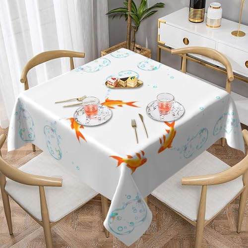 WHJWZY Square Decorative Tablecloth 60x60 - Quality Waterproof Fabric for Dining Table Protection and Decoration The Goldfish That Spits Bubbles Pattern