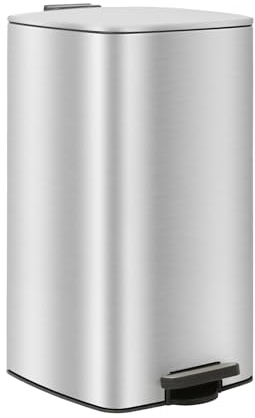 Harbour Housewares 30L Square Pedal Bin – Brushed Stainless Steel Kitchen Trash Can with Soft-Close Lid, Hands-Free Foot Pedal, Removable Inner Bucket & Rubbish Recycling Bin