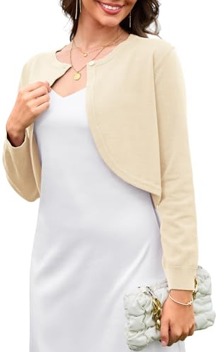 Wiwclo Veryoung Women's 2026 Cropped Cardigan Knit Sweaters Button Down Bolero Long Sleeve Shrugs for Daily Dress (Slim Fit), Apricot, Large