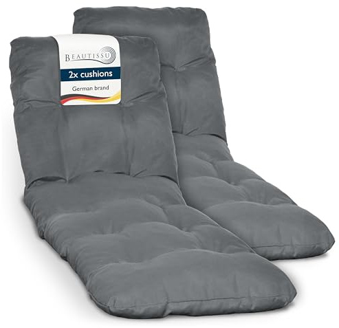 Beautissu 2X Colchoneta Tumbona Exterior 190x60x8 cm Flair RL – Resistente a los Rayos UV – Acolchado Cojin Tumbona Exterior Jardín y Playa con Copos Espuma – Antracita