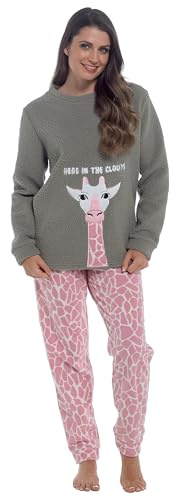 Daisy Dreamer Womens Snuggle Fleece Pyjama Set Ladies Loungewear Pyjamas Warm Soft Fleece Pj Lounge Sets, GIRAFFE MEDIUM