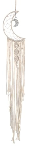 BEAMARKER Acchiappasogni A Forma di Luna, In Macramè, Tessuto, Da Appendere Alla Parete, Acchiappasogni A Forma di Mezzaluna, In Cotone Bianco, Fatto A Mano, Stile Bohémien, con Nappa Lunga, per Giard