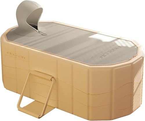 150cm Portable Bathtub for Adult,2 People Large Collapsible Cold Plunge Bathtub Foldable with lid, Hot & Ice Bath Tub for Shower Stall, Bathroom Hot SPA Soaking Standing Tub(Yellow, 150cm)