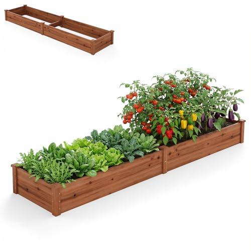 HOMASIS Letto Rialzato da Giardino in Legno di Abete, Fioriera da Esterno senza Fondo per Erbe, Verdure, Piante, Letto di Coltivazione da Balcone, Terrazza, 240x60x25 cm (Marrone Scuro)