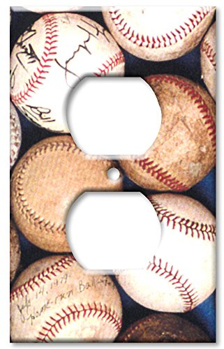 Art Plates - Outlet Cover Decorative Metal Wall Plate - Sports: Old Baseballs - (Made in USA)