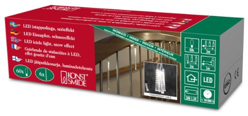 Konstsmide LED Leuchtstäbe Lichtervorhang, 6 Stäbe, funkelnder Schneeeffekt, 60 warm weiße Dioden, batteriebetrieben, bis zu 130h, transparentes Kabel - 2760-103