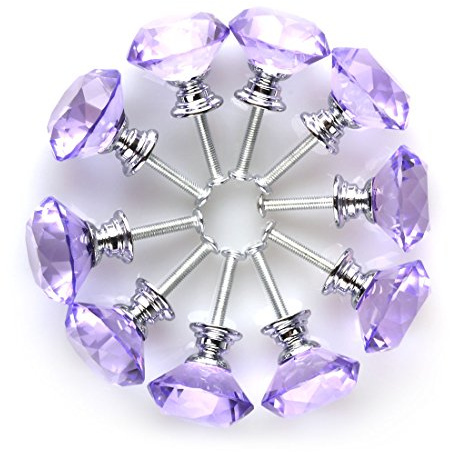 Sourcingmap Diamantformat kristallglas 30 mm köksskåp dörr låda knopp skåp byrå garderob draghandtag med skruvar, 10 st lila